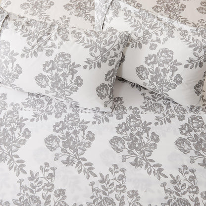 Printed Baylor Sheet Set in white with gray floral pattern by Great Bay Home on Tampa Home & Garden Store