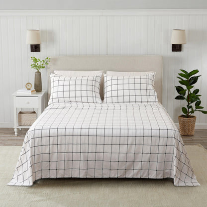 Printed Sheet Set Baylor Collection by Great Bay Home in white with black grid pattern on Tampa Home & Garden Store
