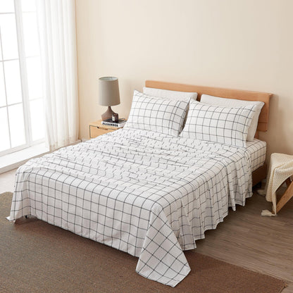 Printed Sheet Set Baylor Collection white with gray grid pattern by Great Bay Home on Tampa Home & Garden Store