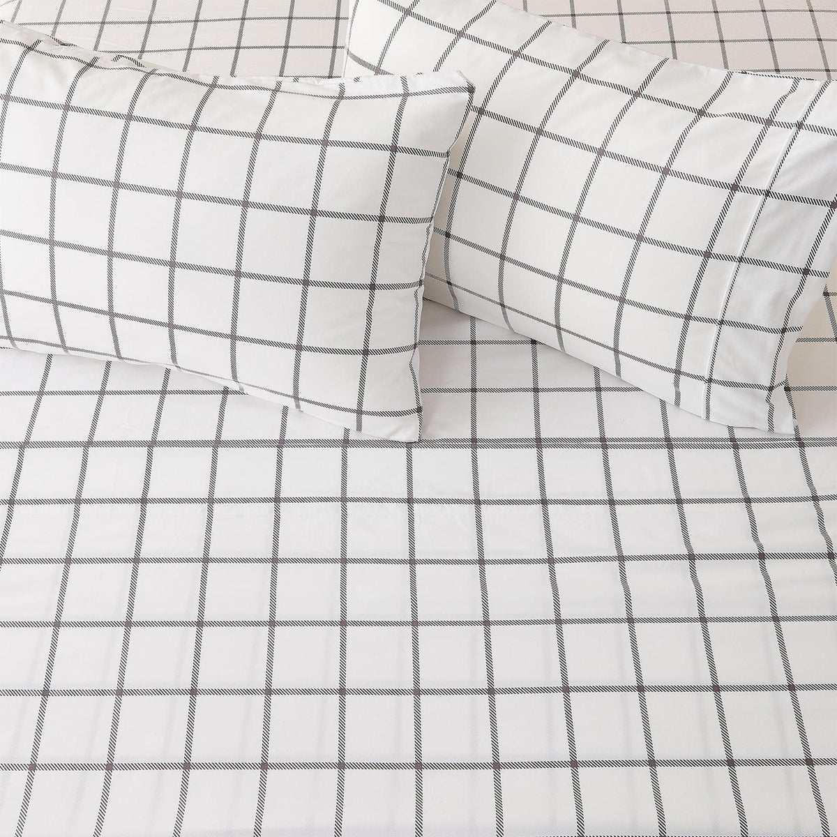 Printed Sheet Set Baylor by Great Bay Home; white with grid plaid, 2 pillowcases included on Tampa Home & Garden Store