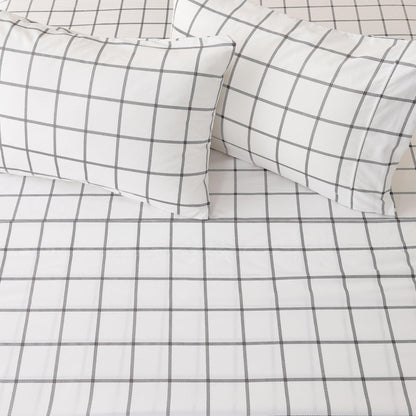 Printed Sheet Set Baylor by Great Bay Home; white with grid plaid, 2 pillowcases included on Tampa Home & Garden Store