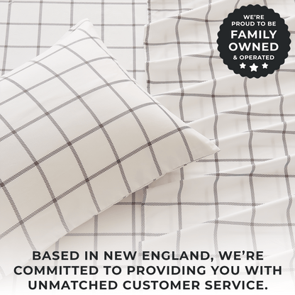 Printed Sheet Set Baylor Collection by Great Bay Home in white with brown plaid grid on Tampa Home & Garden Store