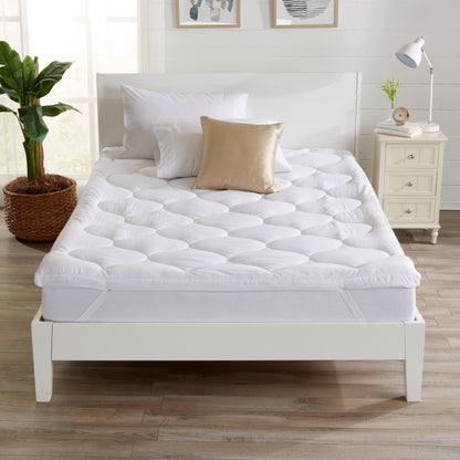 2 Inch Thick Hypoallergenic Mattress Topper Kyla Collection by Great Bay Home on quilted bed on Tampa Home & Garden Store