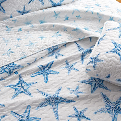 Blue Seashell Coastal Microfiber Quilt Set