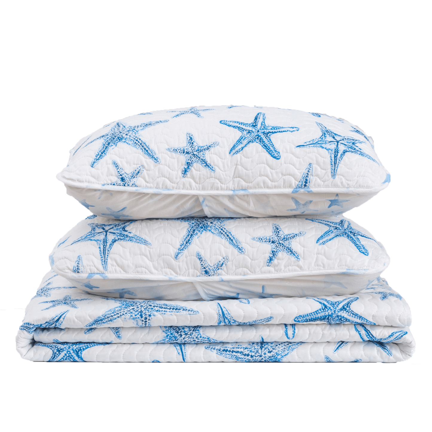 Blue Seashell Coastal Microfiber Quilt Set