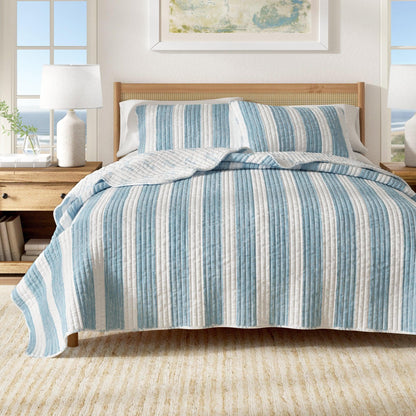 Casco Bay Coastal Quilt in Taupe and Blue