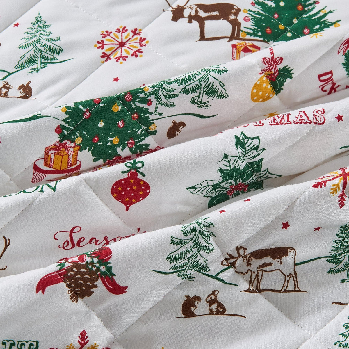 Colorful Holiday Quilt Set by Great Bay Home; white quilt with gifts, quilted finish on Tampa Home & Garden Store