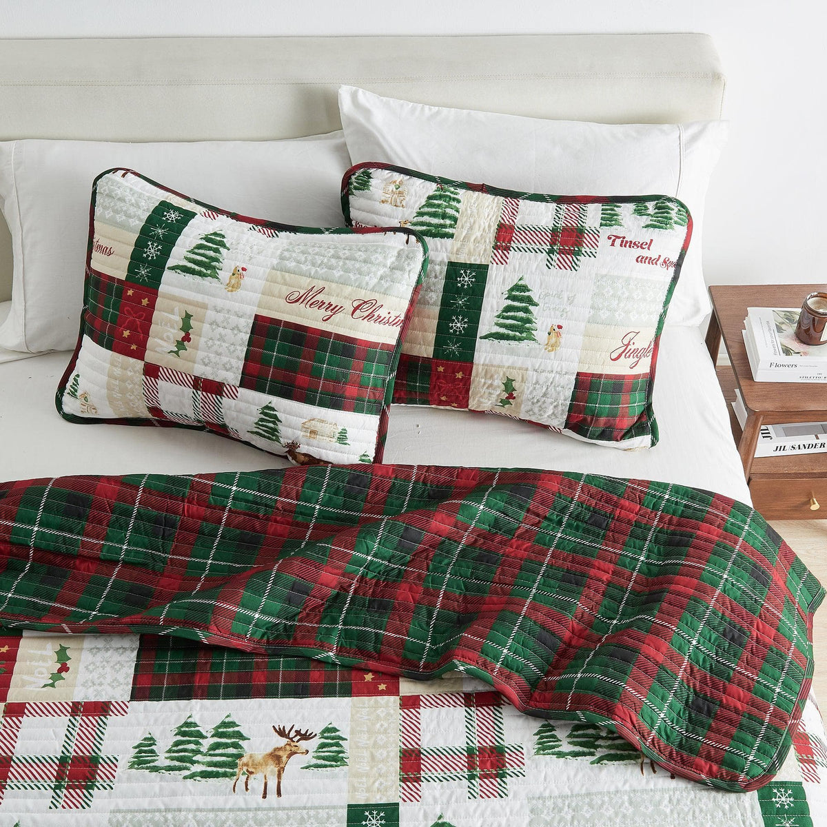 Colorful Holiday Quilt Set with Christmas trees and deer, Great Bay Home Midnight Magic bedding on Tampa Home & Garden Store