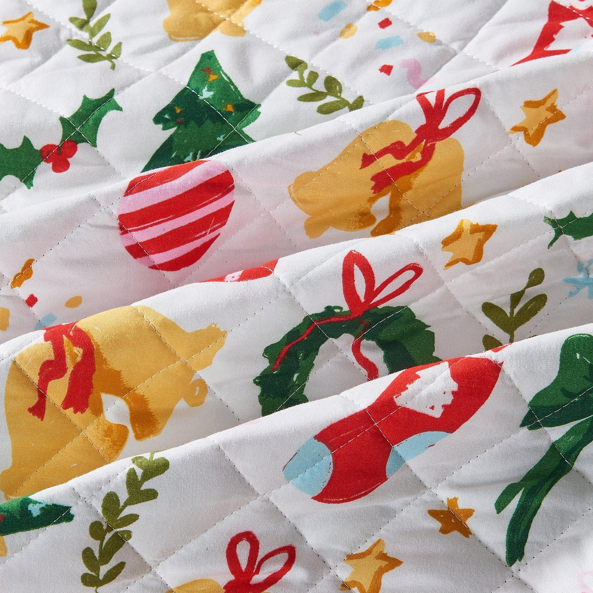 Colorful Holiday Quilt Set - Midnight Magic by Great Bay Home, white quilt with festive prints on Tampa Home & Garden Store