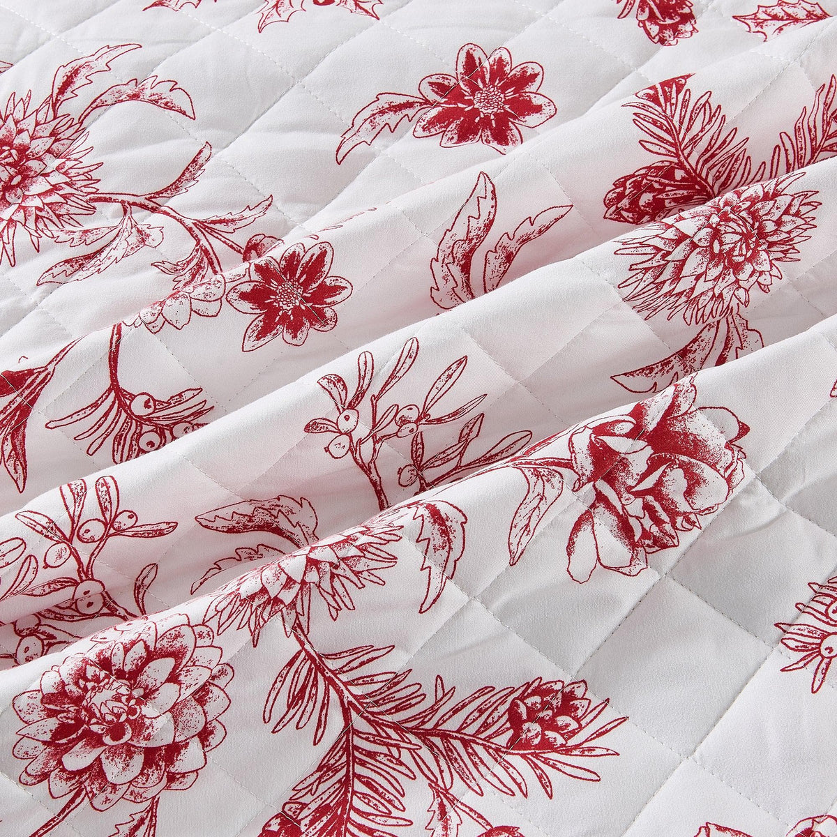 Colorful Holiday Quilt Set - Midnight Magic Collection quilt white with red botanical print on Tampa Home & Garden Store