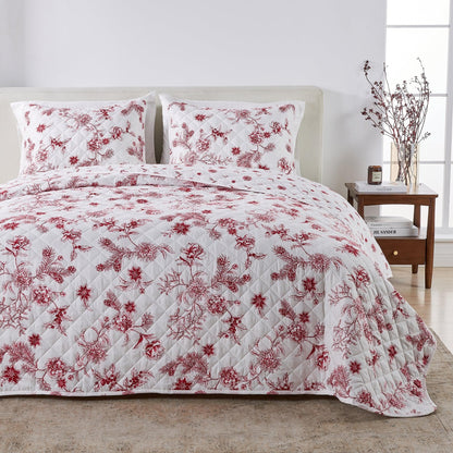 Colorful Holiday Quilt Set - Midnight Magic Collection with red floral print on white quilt on Tampa Home & Garden Store