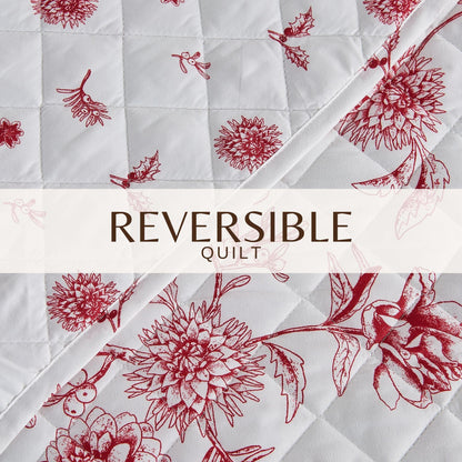 Colorful Holiday Quilt Set Midnight Magic by Great Bay Home with red print on light gray on Tampa Home & Garden Store