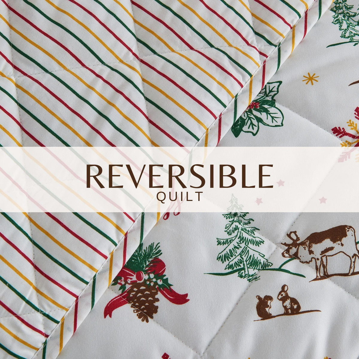 Colorful Holiday Quilt Set striped multicolor reversible quilt bedding on Tampa Home & Garden Store