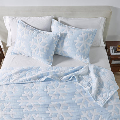 Matelassé Snowflake Quilt Set - Nino in light blue with white quilting; 4 pillows Great Bay Home on Tampa Home & Garden Store