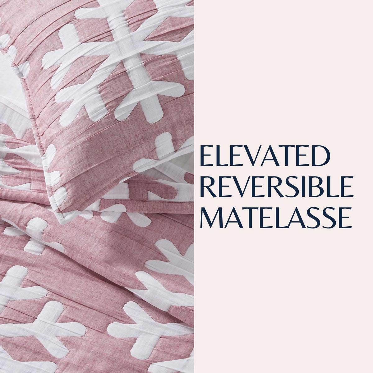 Matelassé Snowflake Quilt Set Nino Collection in pink with white snowflake motifs on Tampa Home & Garden Store