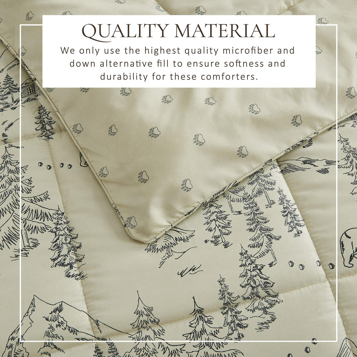 Reversible Christmas comforter and sham set beige with pine tree print Great Bay Home Odette on Tampa Home & Garden Store