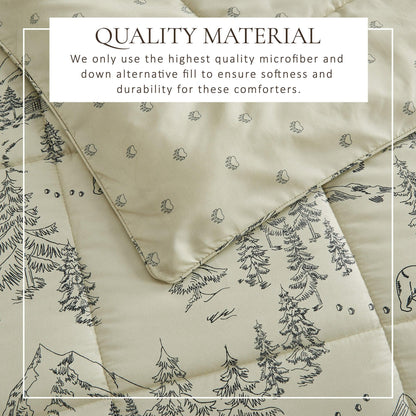 Reversible Christmas comforter and sham set beige with pine tree print Great Bay Home Odette on Tampa Home & Garden Store