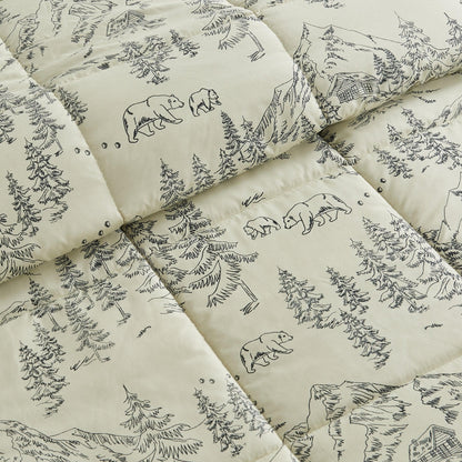 Reversible Christmas Comforter and Sham Set with bear and cabin scene on cream fabric on Tampa Home & Garden Store