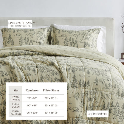 Great Bay Home Christmas Comforter and Sham Set beige woodland bears pattern; includes 2 shams on Tampa Home & Garden Store