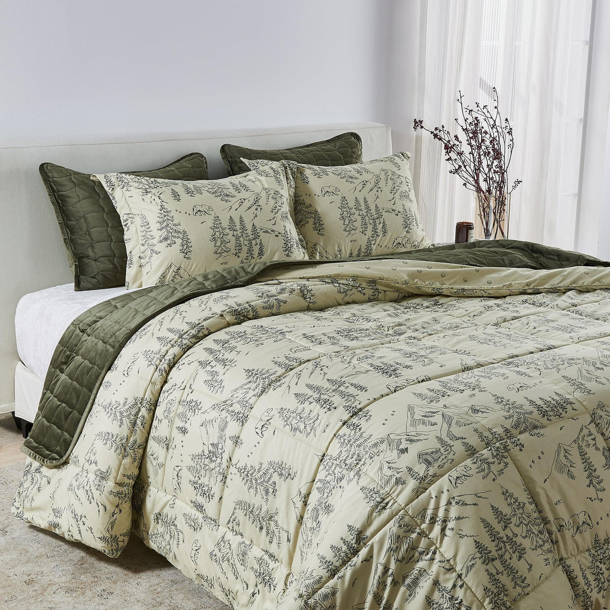 Reversible Christmas Comforter and Sham Set Odette beige with green reverse Great Bay Home on Tampa Home & Garden Store