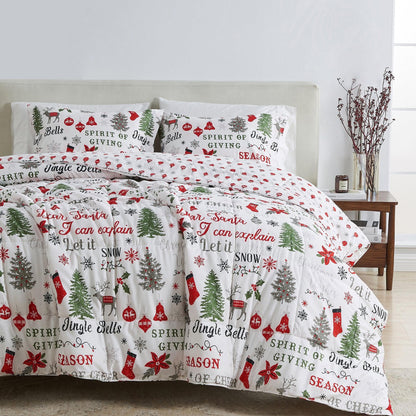 Reversible Christmas Comforter & Sham Set by Great Bay Home, Odette white holiday print, 2 shams on Tampa Home & Garden Store