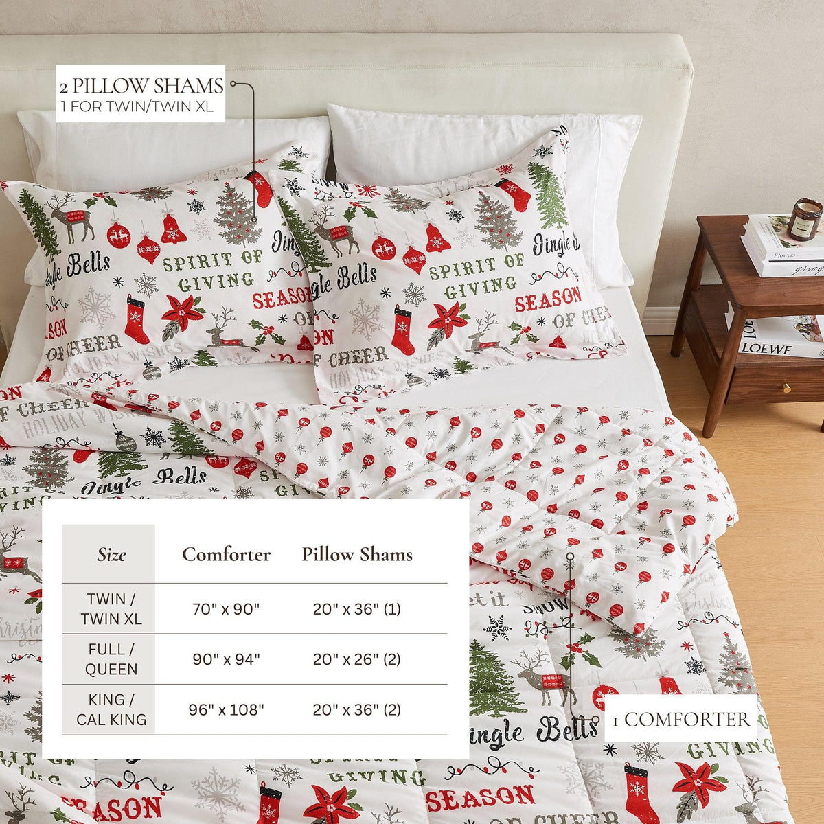 Reversible Christmas comforter set with 2 shams by Great Bay Home, holiday print on Tampa Home & Garden Store