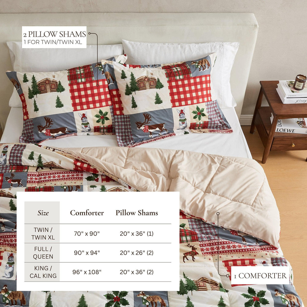 Reversible Christmas comforter and sham set with lodge patchwork in red plaid by Great Bay Home on Tampa Home & Garden Store