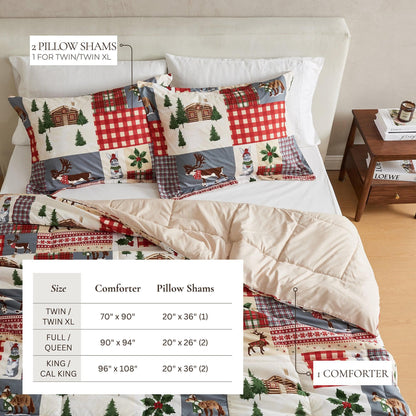 Reversible Christmas comforter and sham set with lodge patchwork in red plaid by Great Bay Home on Tampa Home & Garden Store