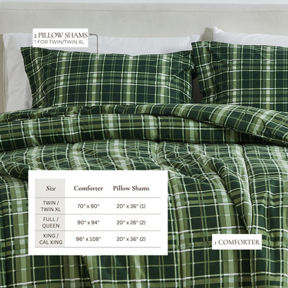 Reversible Christmas Comforter and Sham Set, green plaid, Odette Collection by Great Bay Home on Tampa Home & Garden Store
