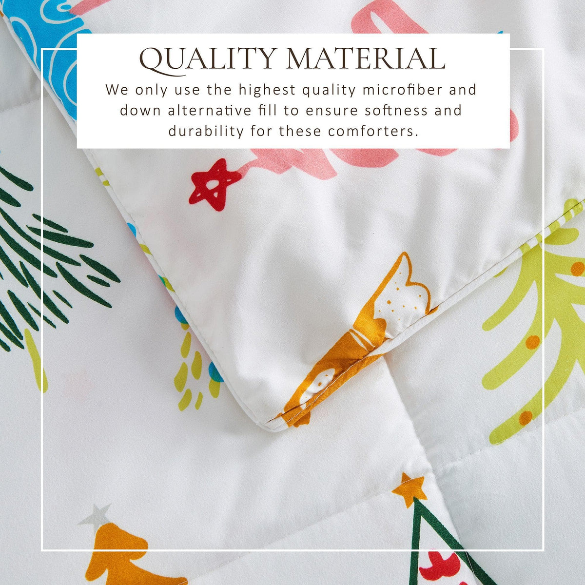 Reversible Christmas Comforter & Sham Set by Great Bay Home, white with colorful prints on Tampa Home & Garden Store