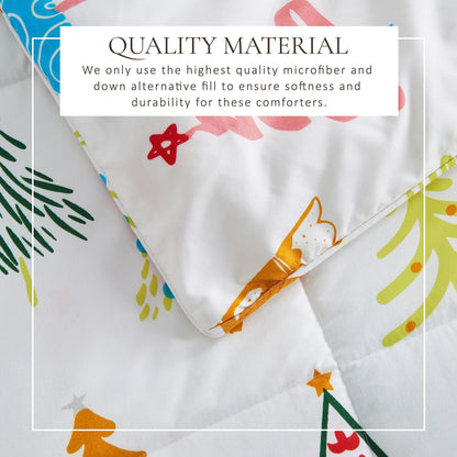 Reversible Christmas Comforter & Sham Set by Great Bay Home, white with colorful prints on Tampa Home & Garden Store