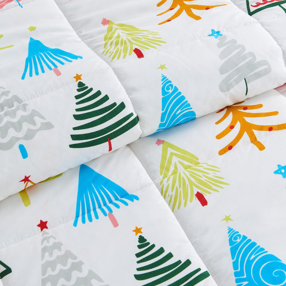 Reversible Christmas comforter and sham set with colorful tree motifs from Odette Holiday/Lodge by Great Bay Home on Tampa Home & Garden Store