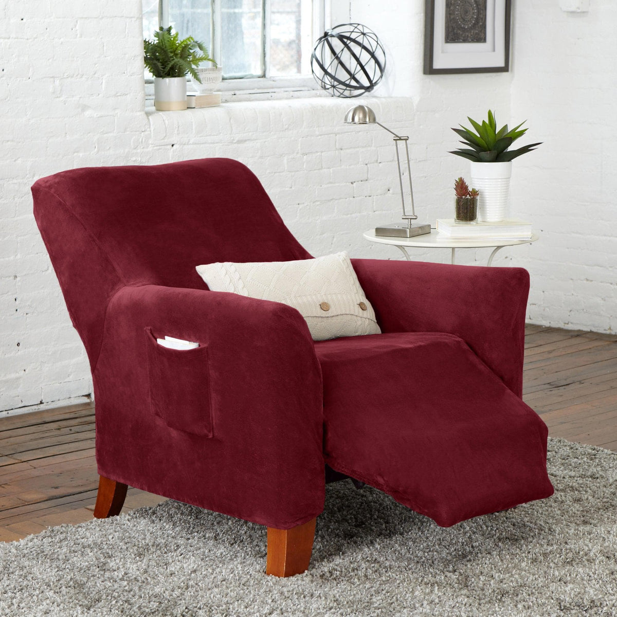 Velvet Stretch Slipcover Gale Collection burgundy sofa cover by Great Bay Home on Tampa Home & Garden Store