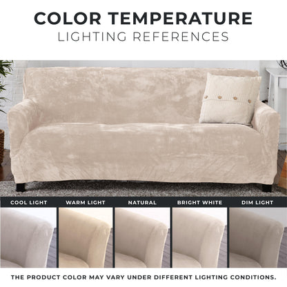Gale Collection Velvet Stretch Slipcover by Great Bay Home in beige for sofa on Tampa Home & Garden Store