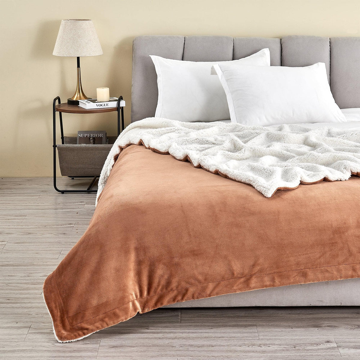 Velvet Plush Sherpa Luxury Bed Blanket Kinsley Collection Great Bay Home copper-brown on Tampa Home & Garden Store