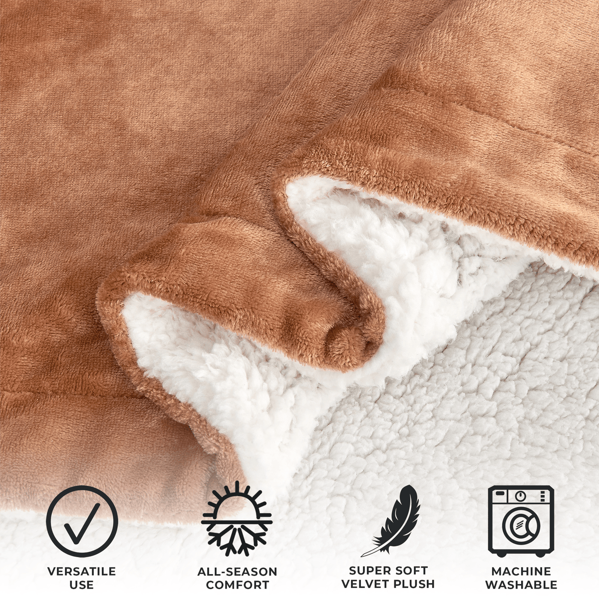 Great Bay Home Velvet Plush Sherpa Bed Blanket Kinsley, brown velvet with white sherpa lining on Tampa Home & Garden Store
