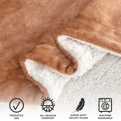 Great Bay Home Velvet Plush Sherpa Bed Blanket Kinsley, brown velvet with white sherpa lining on Tampa Home & Garden Store