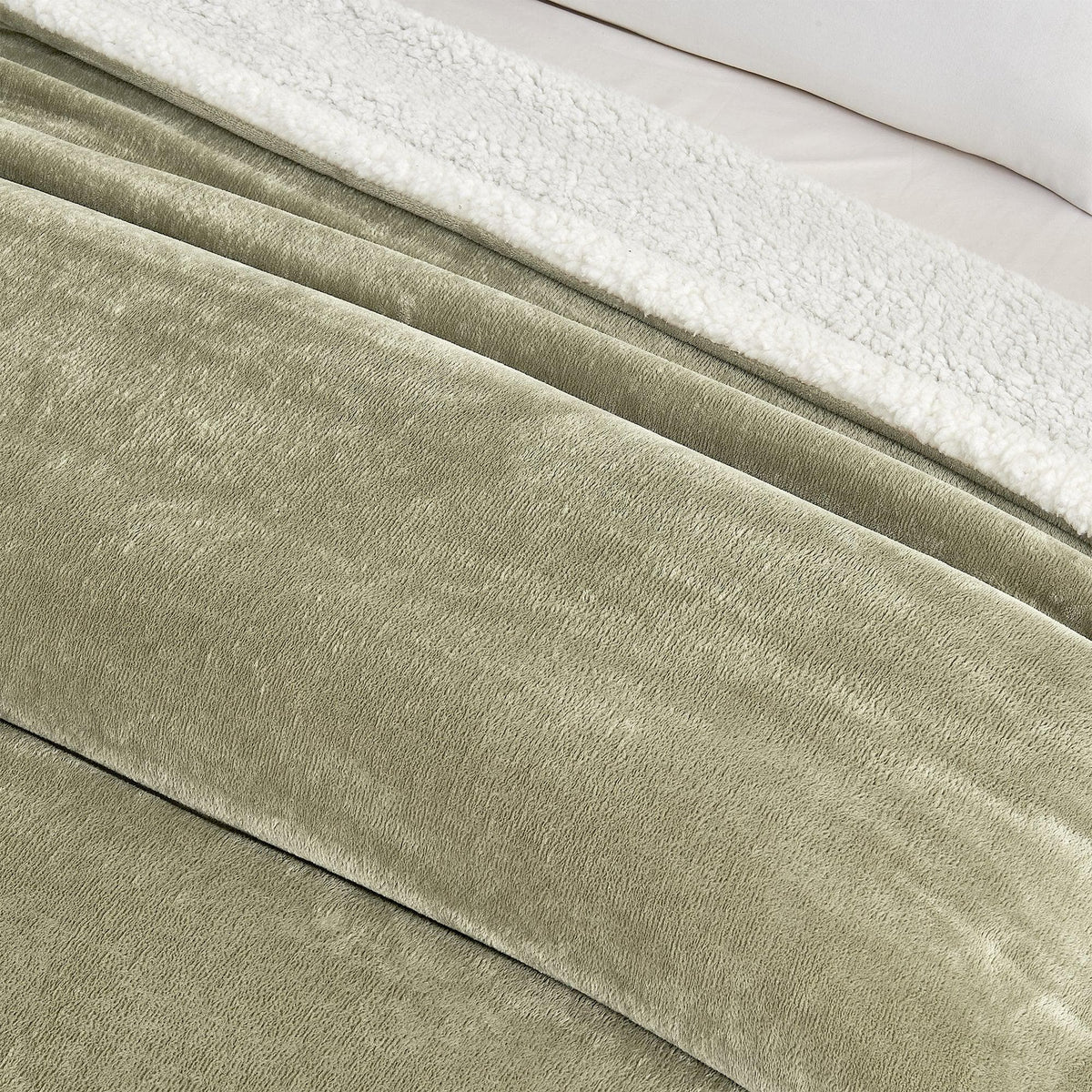 Velvet Plush Sherpa Bed Blanket Kinsley Collection by Great Bay Home in olive and white sherpa on Tampa Home & Garden Store