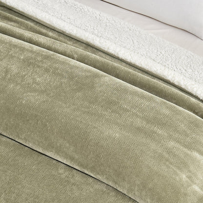 Velvet Plush Sherpa Bed Blanket Kinsley Collection by Great Bay Home in olive and white sherpa on Tampa Home & Garden Store