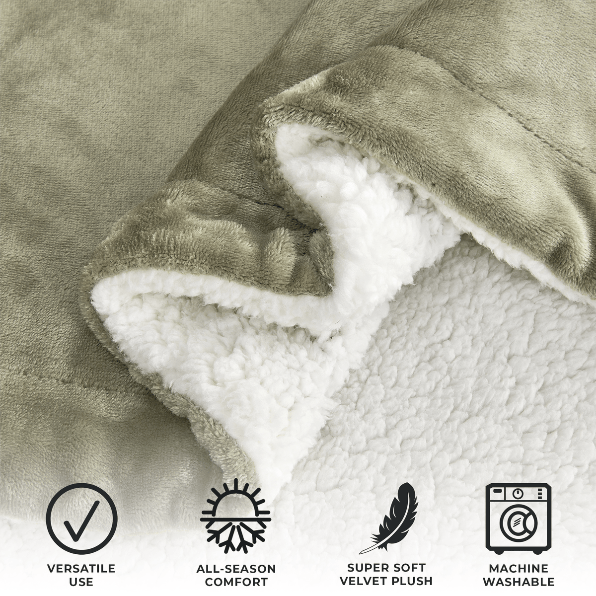 Velvet Plush Sherpa Luxury Bed Blanket by Great Bay Home, taupe exterior with sherpa lining on Tampa Home & Garden Store