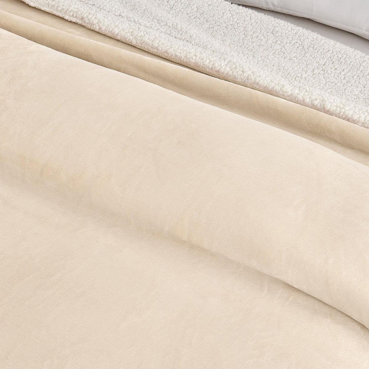 Velvet Plush Sherpa Luxury Bed Blanket Kinsley Collection beige with white sherpa on Tampa Home & Garden Store