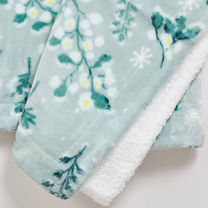 Velvet Plush Sherpa Bed Blanket Kinsley aqua floral print with sherpa trim by Great Bay Home on Tampa Home & Garden Store