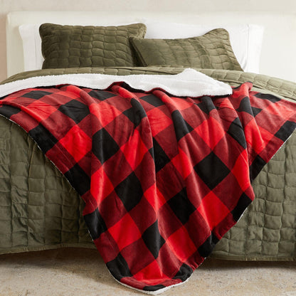 Velvet Plush Sherpa Bed Blanket Kinsley Collection by Great Bay Home, olive green quilted finish on Tampa Home & Garden Store