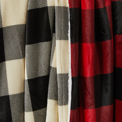 Velvet Plush Sherpa Luxury Bed Blanket Kinsley buffalo check cream black red by Great Bay Home on Tampa Home & Garden Store