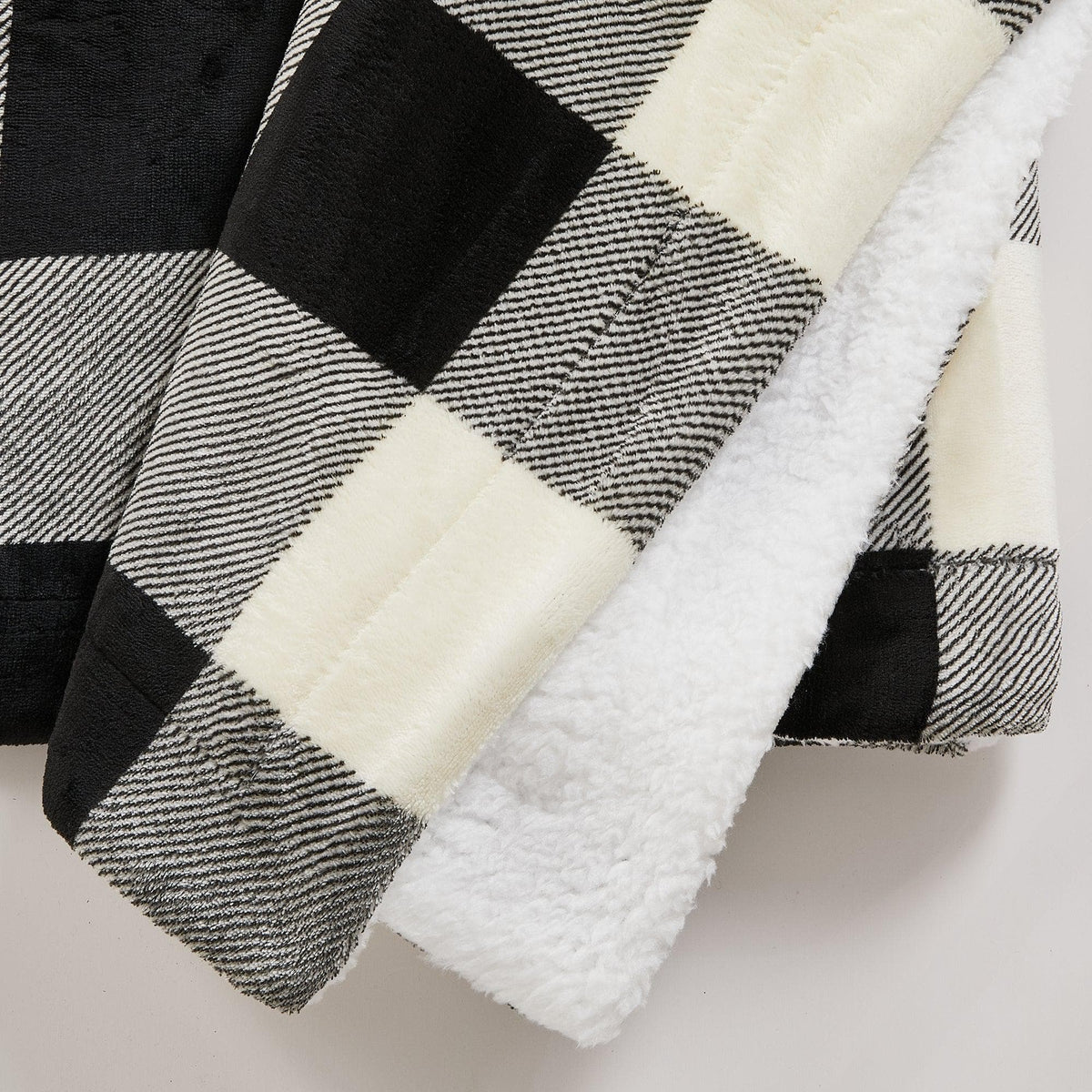 Velvet Plush Sherpa Luxury Bed Blanket, Kinsley Collection, black cream plaid plush sherpa on Tampa Home & Garden Store