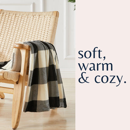 Velvet Plush Sherpa Bed Blanket by Great Bay Home in cream, draped over a woven chair on Tampa Home & Garden Store