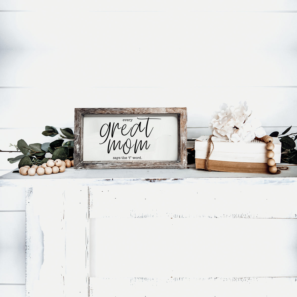 Great Mom Sign by Gia Roma in rustic wood frame for home decor on Tampa Home & Garden Store