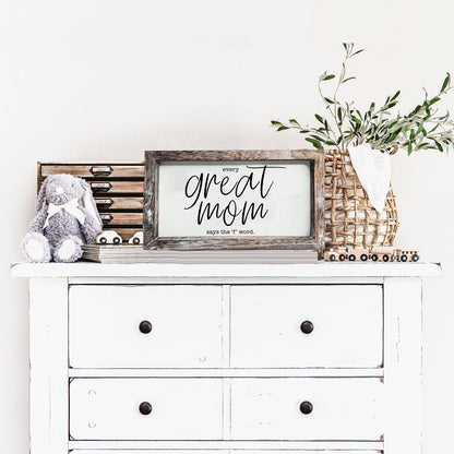 Great Mom Sign Gia Roma, rustic wood frame with black script for home decor on Tampa Home & Garden Store