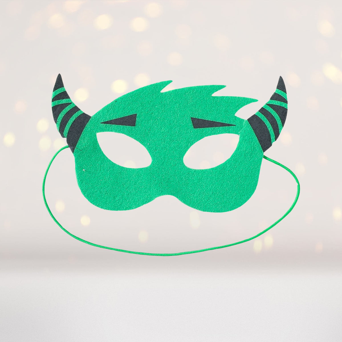 Kids green alien monster felt mask with black striped horns by Chicky Chicky Bling Bling on Tampa Home & Garden Store