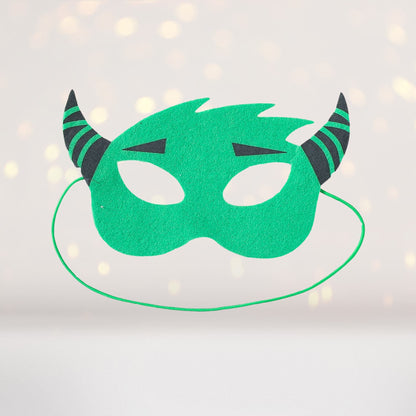 Kids green alien monster felt mask with black striped horns by Chicky Chicky Bling Bling on Tampa Home & Garden Store